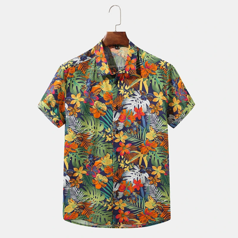 Custom Printed Design Funny 100% Cotton Short Sleeve Men&prime;s Hawaiian Shirt