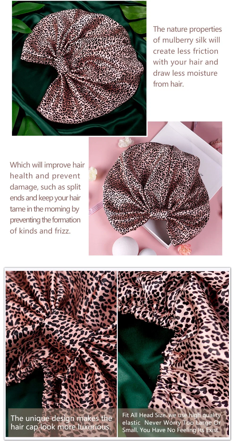 New Arrival Leopard Print Cross Luxury 100% 6A Silk Hair Turban for Woman