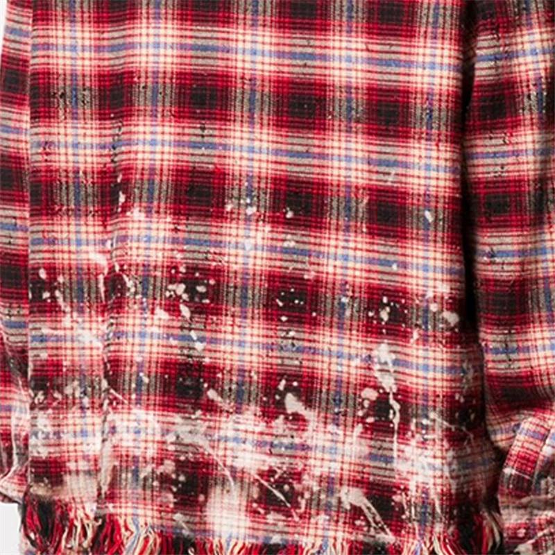 Wholesale Bleach Washed Flannel Shirt Cotton Long Sleeve Casual Men Vintage Plaid Flannel Shirt