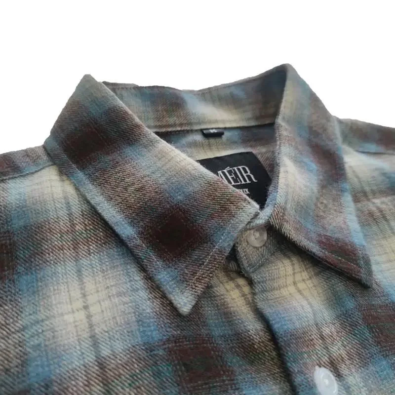 Latest Streetwear Cotton Custom Logo Printed Vintage Distressed Raw Hem Mens Plaid Flannel Shirt Printing