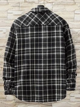 Oversized Coat Down Lapel Long Sleeve Casual Men Plaid Flannel Shirt