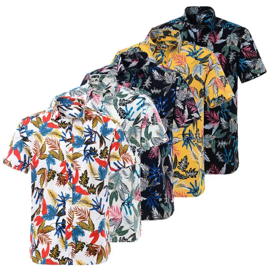 Wholesale Summer Cotton Digital Printing Men′s Short Sleeve Hawaiian Shirts