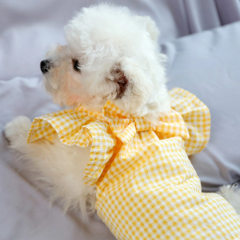 Cute Pet New Magenta Plaid Bow Doll Shirt